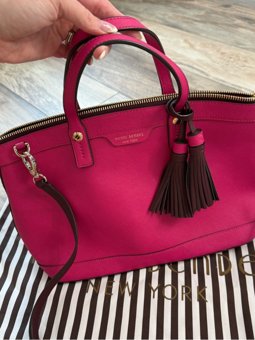 henri bendel Hot Pink Leather Satchel with Tassels